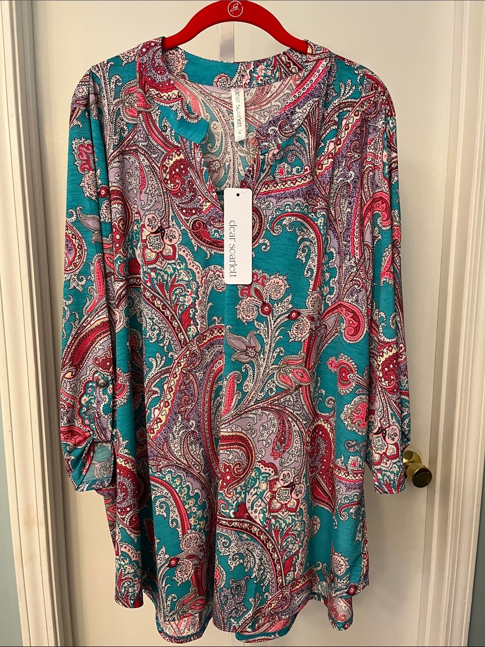 Scarlett Teal Paisley Tunic with Pink & Purple Motifs